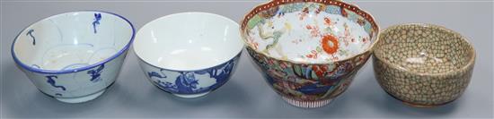 A collection of four mixed Chinese bowls largest diameter 14cm